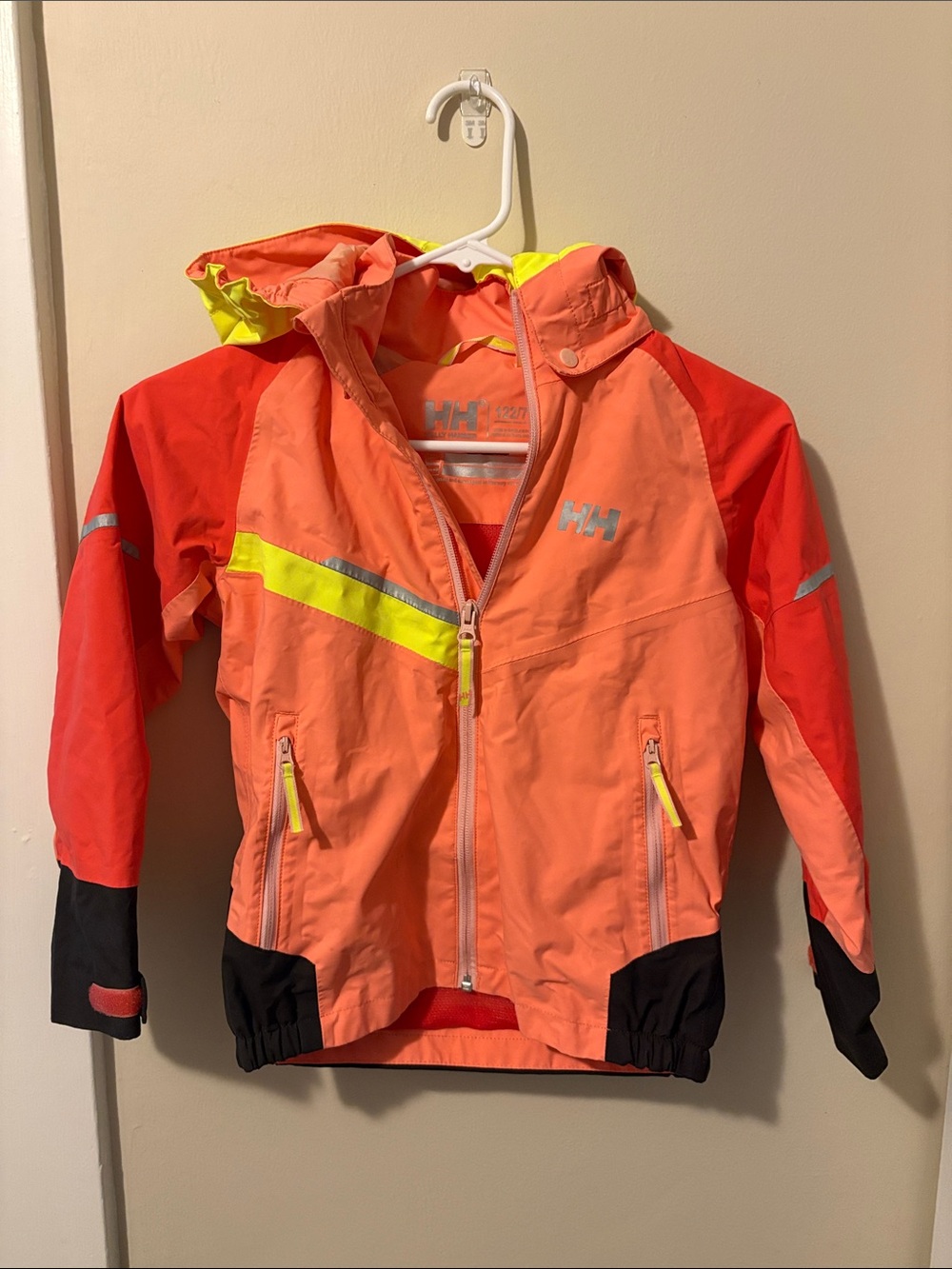Helly Hansen Kids Coral Orange & Neon Yellow Waterproof Jacket